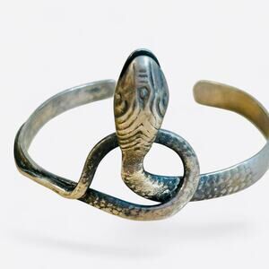 Vintage Textured Rope Silver Tone Cobra Snake Cuff Bracelet or Arm Cuff Armlet